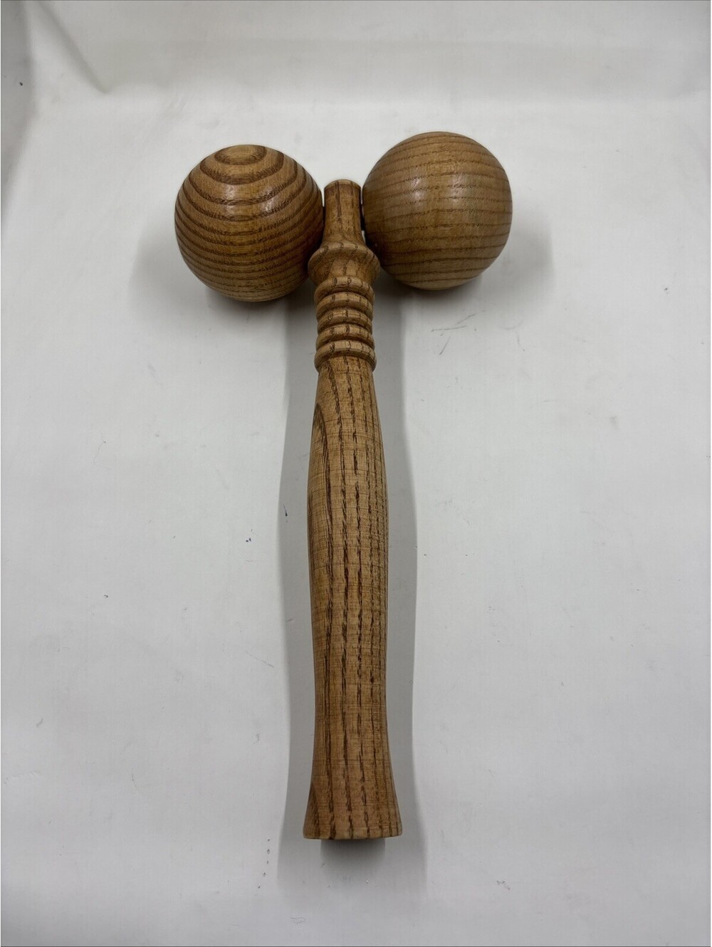 Vtg Oak Wooden Twin Ball Massager Roller Handheld Massage Wand Hammer 9"L